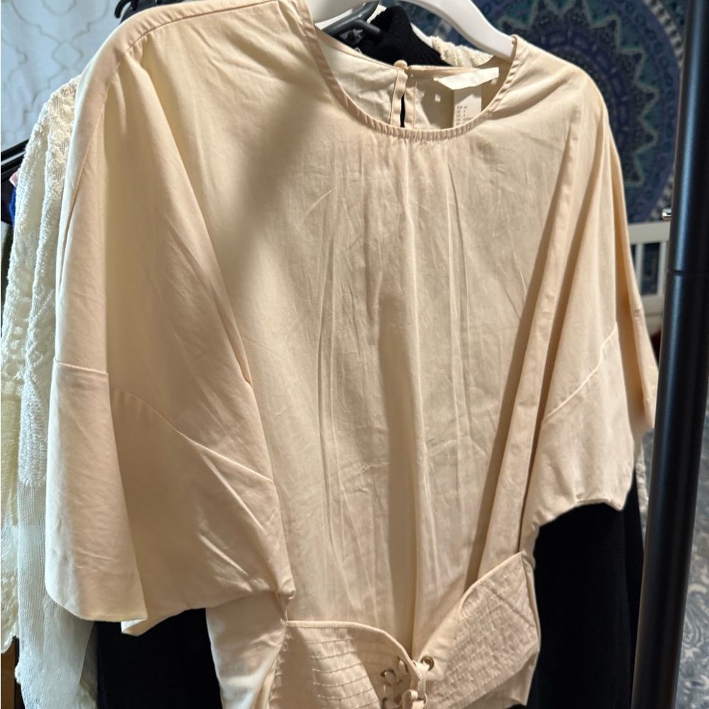 H&M Cream Blouse with Tie Detail